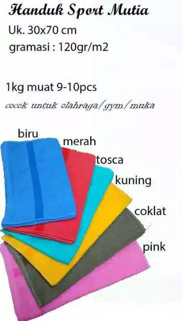 Satuan-1Pc Handuk Sport Mutia Polos Uk. 30x70 vm-Handuk Olahraga Mutia Polos-Handuk Souvenir Leher