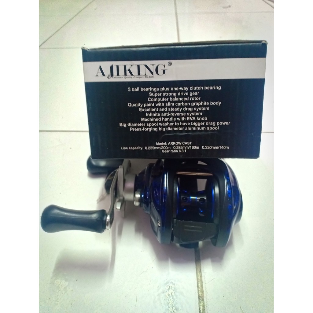 Reel Baitcasting BC Ajiking Arrow Cast Hitam List Biru High Ratio Omah Pancing Shop