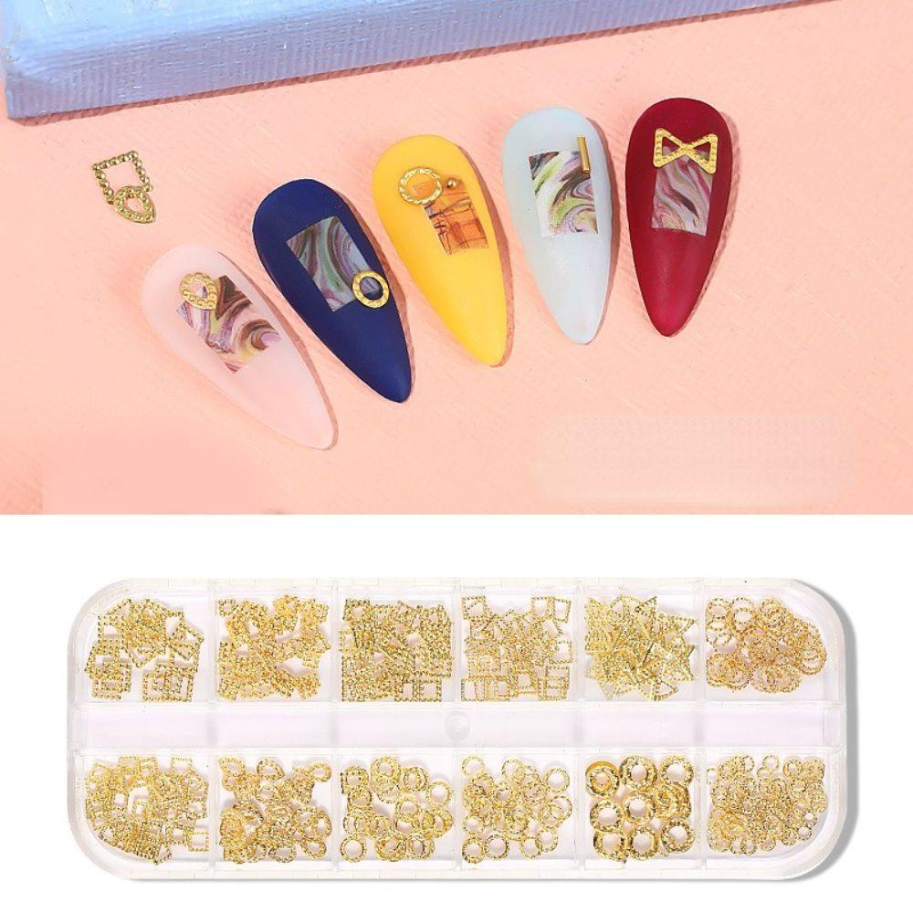 Needway Nail Art Charms Bentuk Campur12 Grid Hollow Nail Salon Rivet DIY Bahan Kuku Wanita Perhiasan Kuku