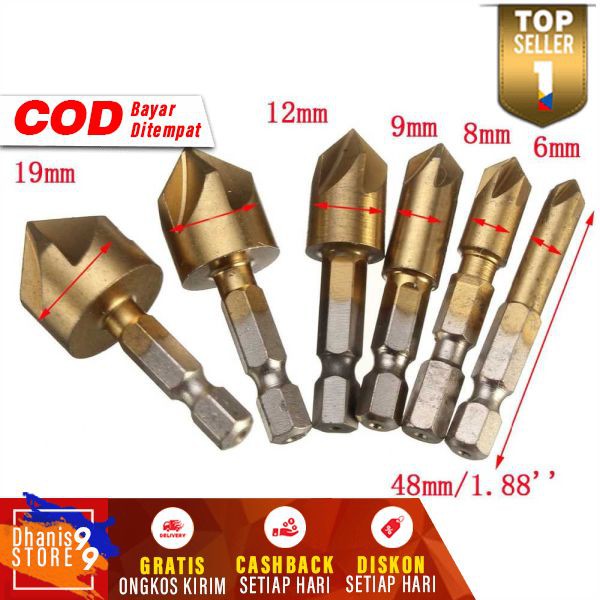 Mata Bor Drill Bit Countersink 6-19mm 6 PCS Serbaguna Set Mata Bor Peralatan Pertukangan Lengkap