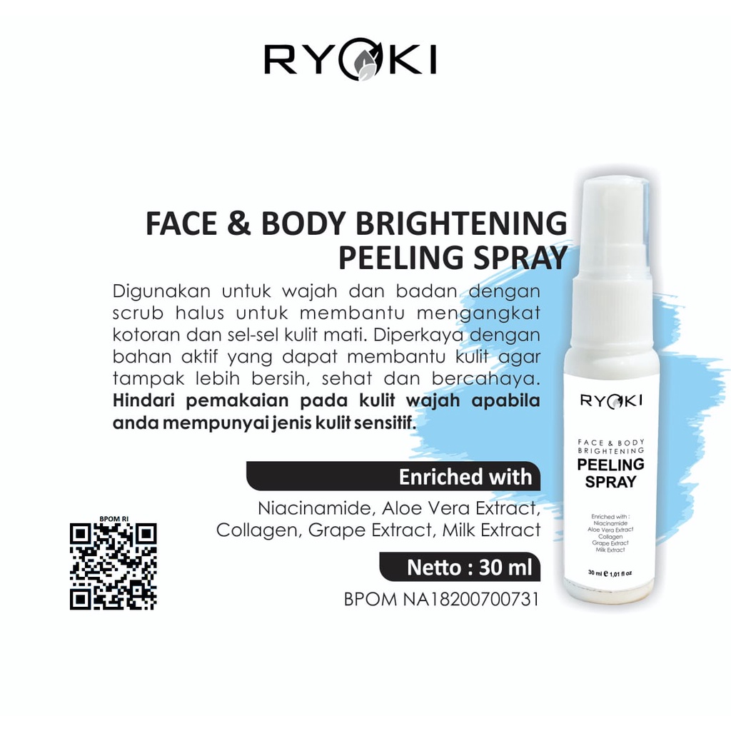 Ryoki Pemutih Wajah Face And Body Brightening Peeling Spray 30ml BPOM Original