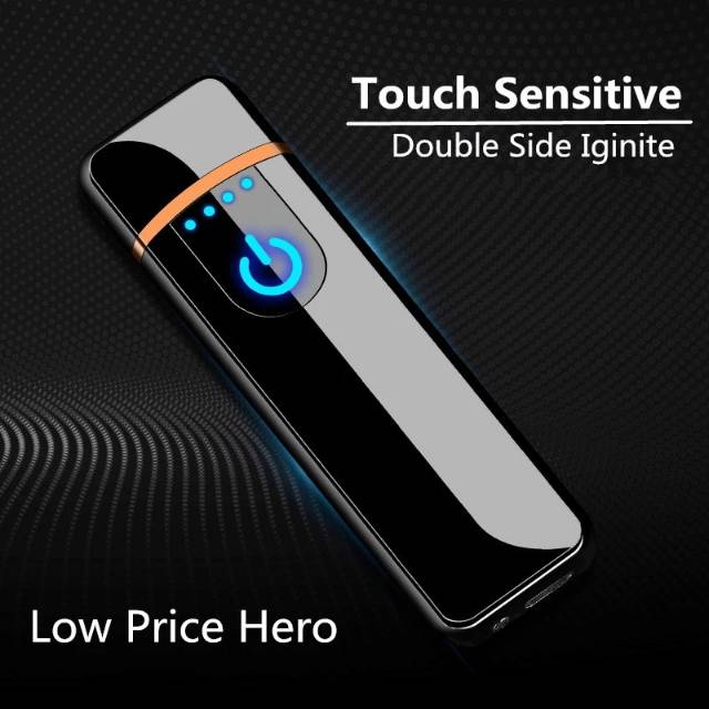 Ultra Tipis Elektronik Lebih Ringan USB Rechargeable Lighter Double Pengapian Pemantik Rokok