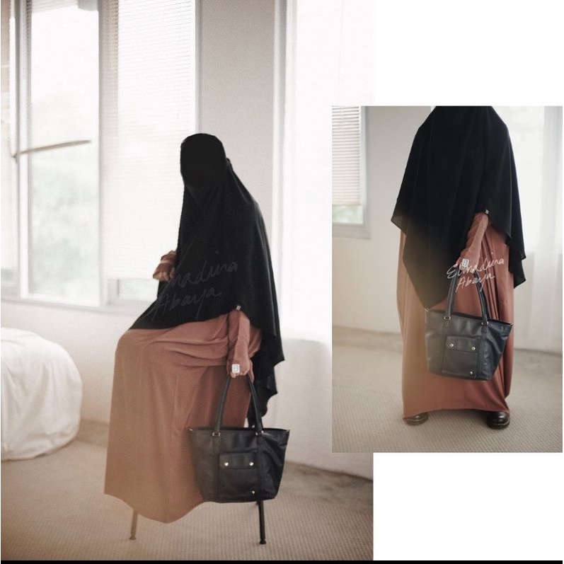 Preloved POP Abaya Cognag size L fursan silk by Elmadina Abaya