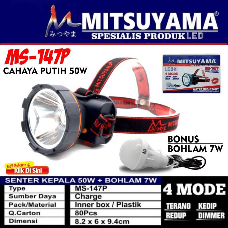 Senter kepala 10W MS-147P Cahaya putih Bonus Bohlam LED