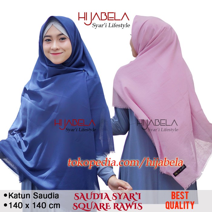 Jilbab Saudia Rawis Jumbo - Jilbab Segi Empat Polos Syari Hijabela - Hitam