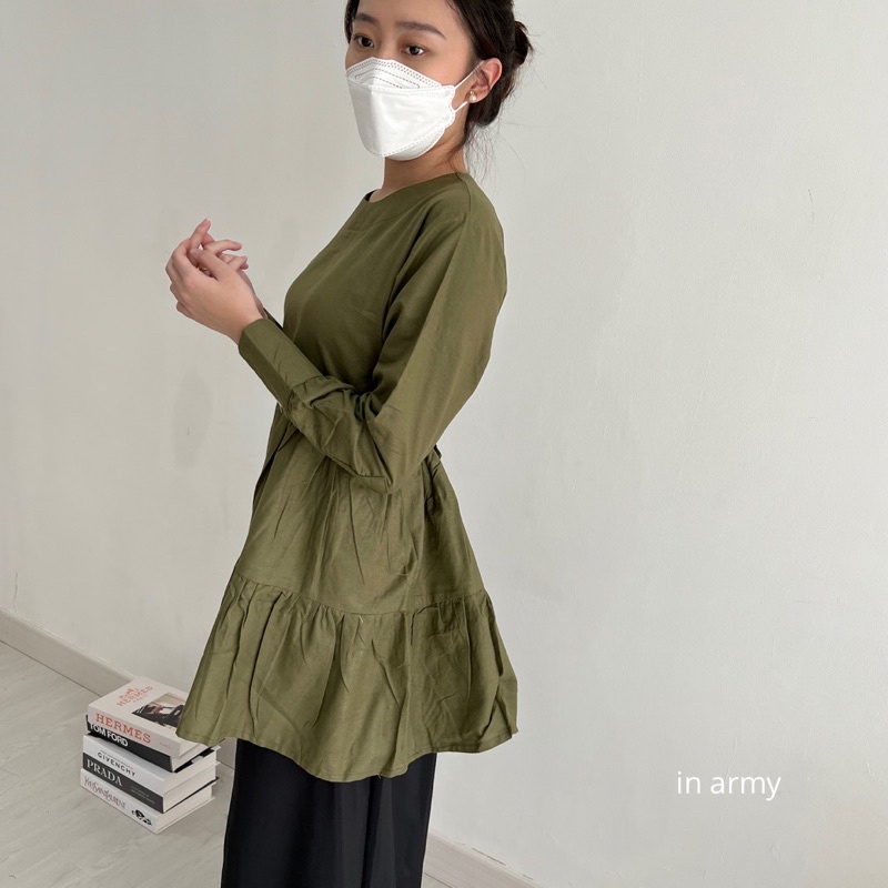 PORONAKA - MAMI Atasan Ruffle Blouse Linen Longsleeve