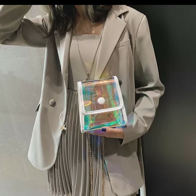 New Tas Selempang Mini MIKROSKOPIK Hologram Transparant Tali Rante Milenial Kekinian