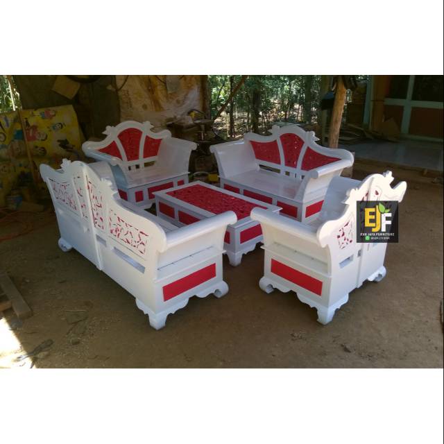 Kursi Tamu Madura Keong Kursi Tamu Ukir Putih Duco Kombinasi Pink Furniture Mebel MURAH LARIS SHOPE