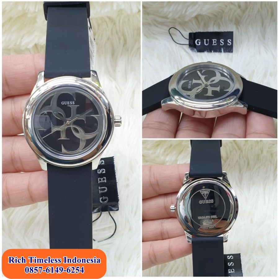 Flash Sale  Jam Tangan Wanita Terbaru Merk Guess Black Silver Rubber Jam Tangan Kasual Wanita Brande