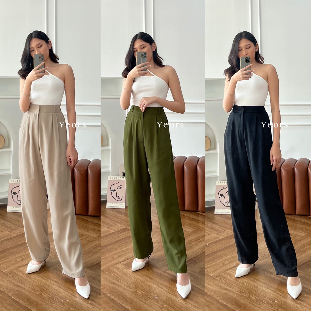 YEORS - Celana Kulot - Wide Leg Highwaist Cullote Kelly Pants - Office Work Pants - Celana Murah Basic Kantor Formal Kasual Wanita - Office Work Trouser - Loungewear Casual Pants - Petite Pants - Celana untuk Wanita Pendek