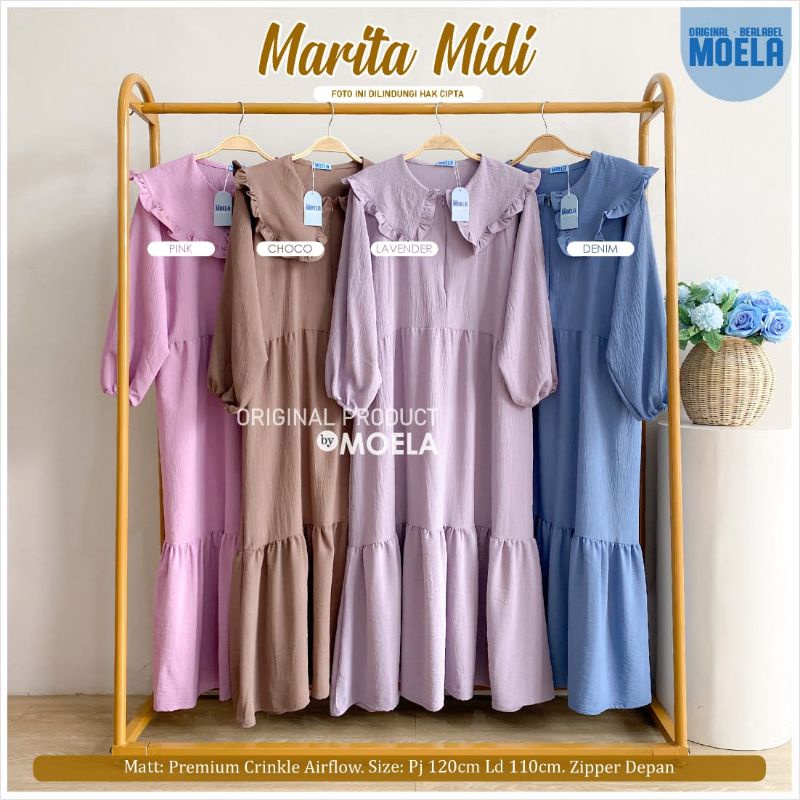 Marita Midi Dress Ori MOELA Bahan Premium Crinkle Airflow