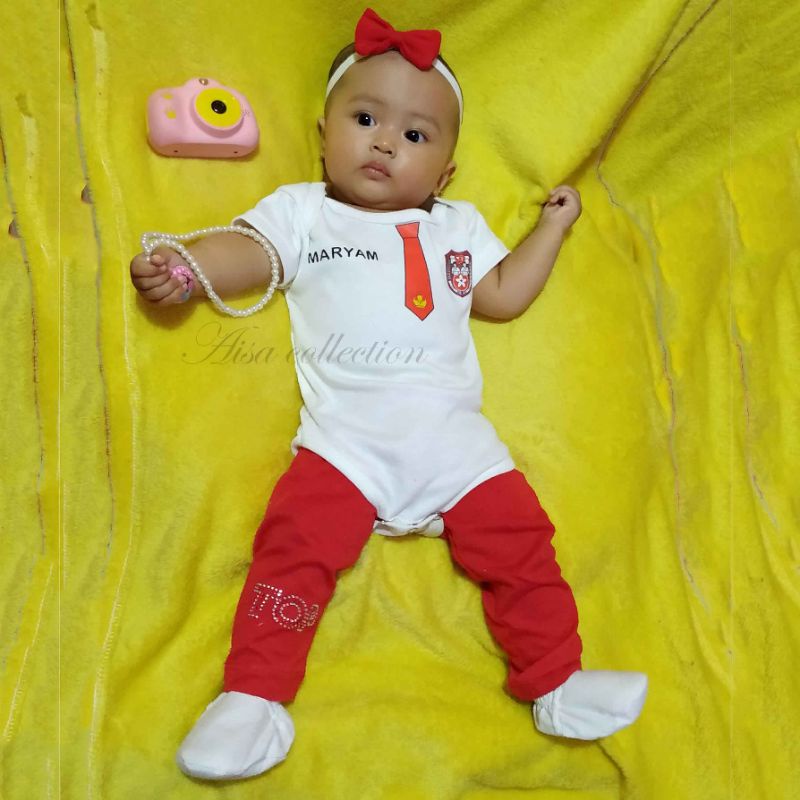 AISA baju bayi custom nama jumsuit jumper bodysuit seragam sekolah SD SMP SMA murah lucu newborn-7