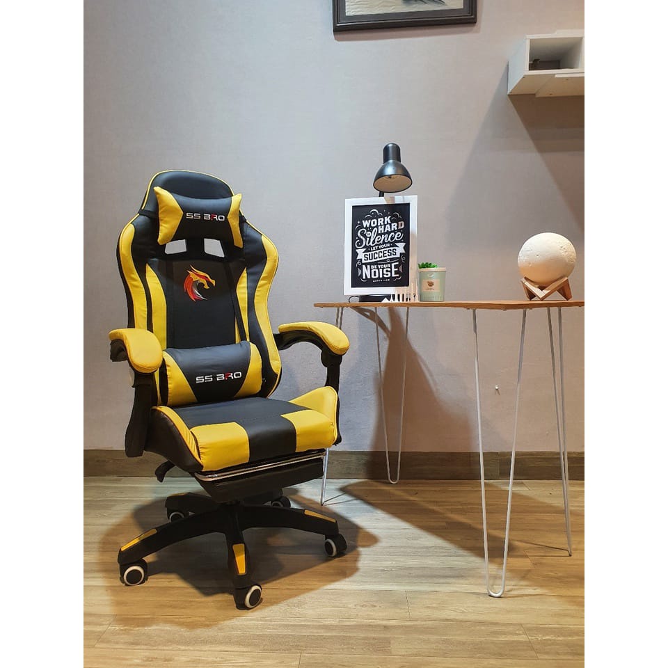 Original Chaho Premium Quality Bangku Gaming Chair Komputer Kursi Gaming Game Chaho Murah Hidrolik Hidraulik-323 Yellow Footrest