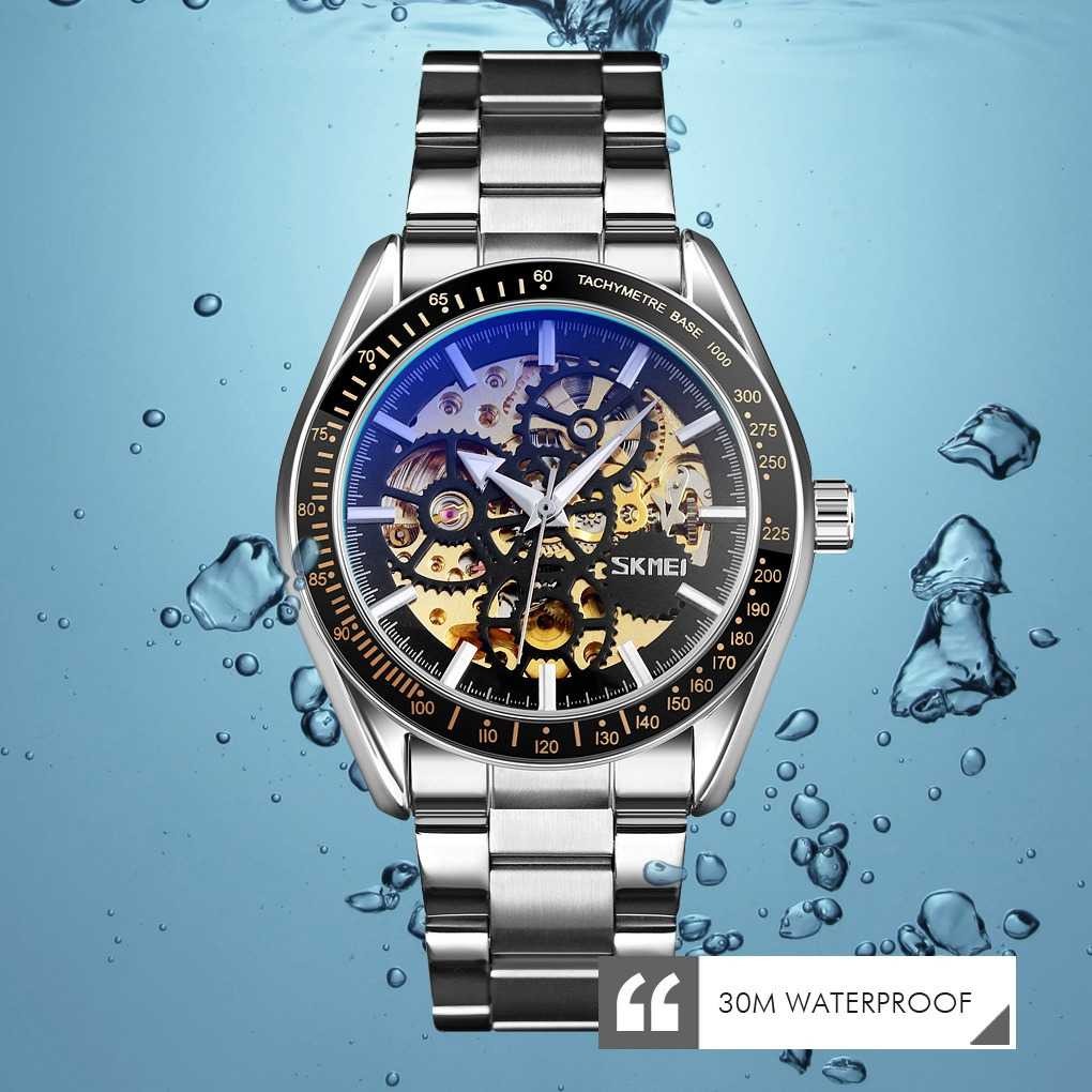 Jam Tangan Pria SKMEI Original Automatic Mechanical Stainless Strap 9194CS Rose-3