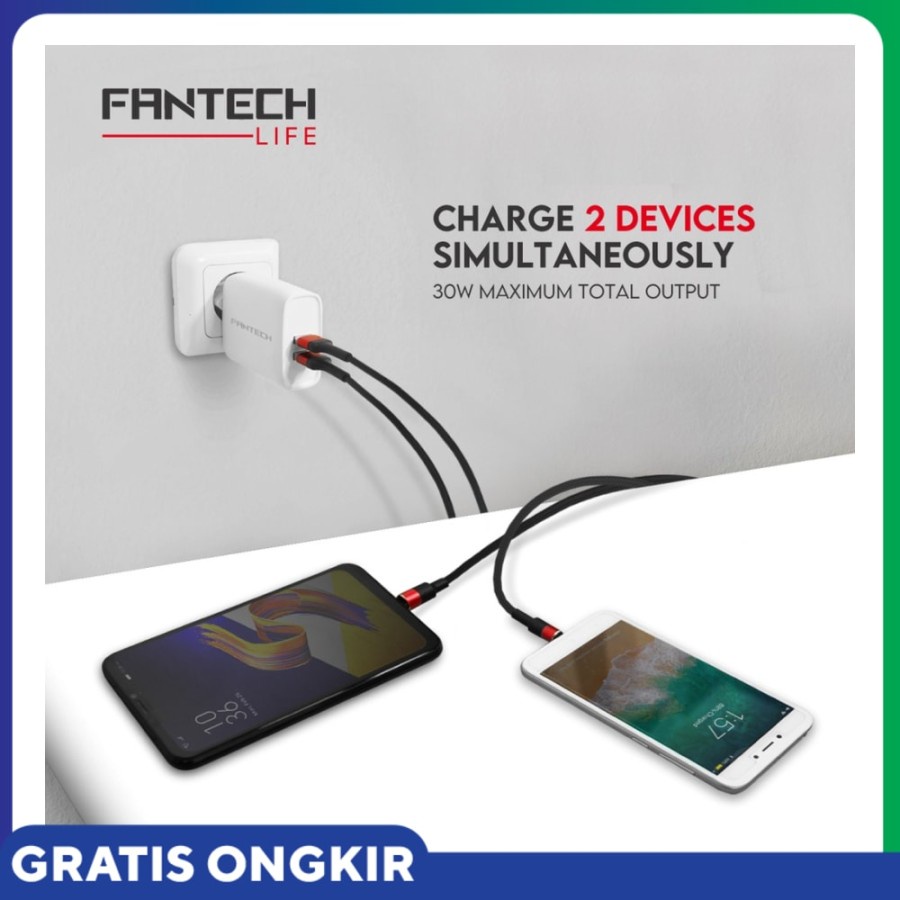 Baru FANTECH Smart Life Charger Dual USB Fast Charging 30W QC 3.0A VOO