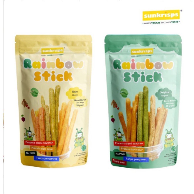 Sunkrisps Rainbow stick 50g sunkrips stick / snack anak / snack bayi /Snack MPASI / Snack Anak / Cemilan Bayi / Cemilan Anak / Non MSG / Non Pengawet / Snack Stick / Snack Stick Original / Snack Stick Keju / Snack Stick Sayur