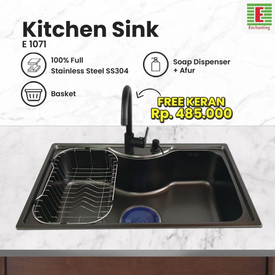 Kitchen Sink Bak Cuci Piring Europe Enchanting E1071 Stainless Steel