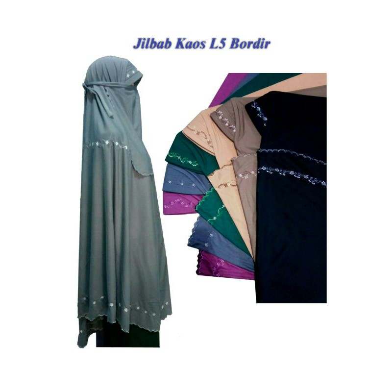 Jilbab kaos bordir selutut cadar tali