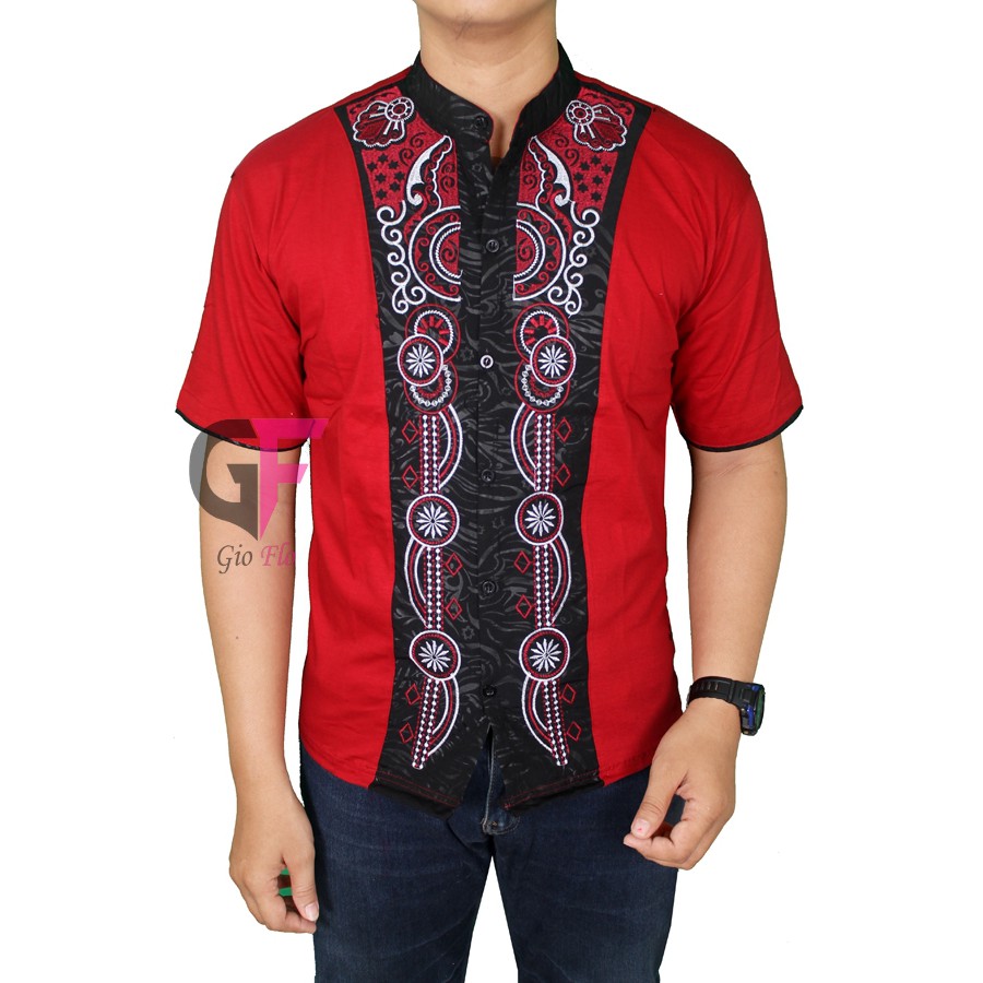 GIOFLO Baju Koko Pendek Kombinasi Keren Red / KKS 42