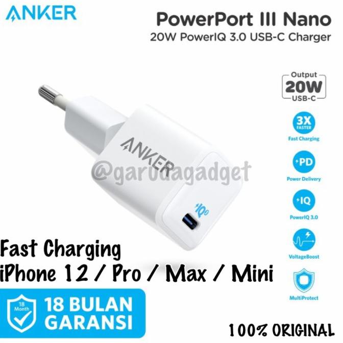 ANKER PowerPort III Nano 20w Charger iPhone 12 Pro Max Mini Adapter