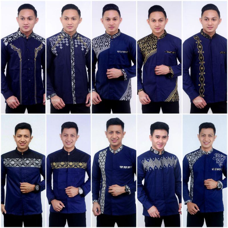 Kemko batik warna biru navy / Koko batik lengan panjang warna biru navy