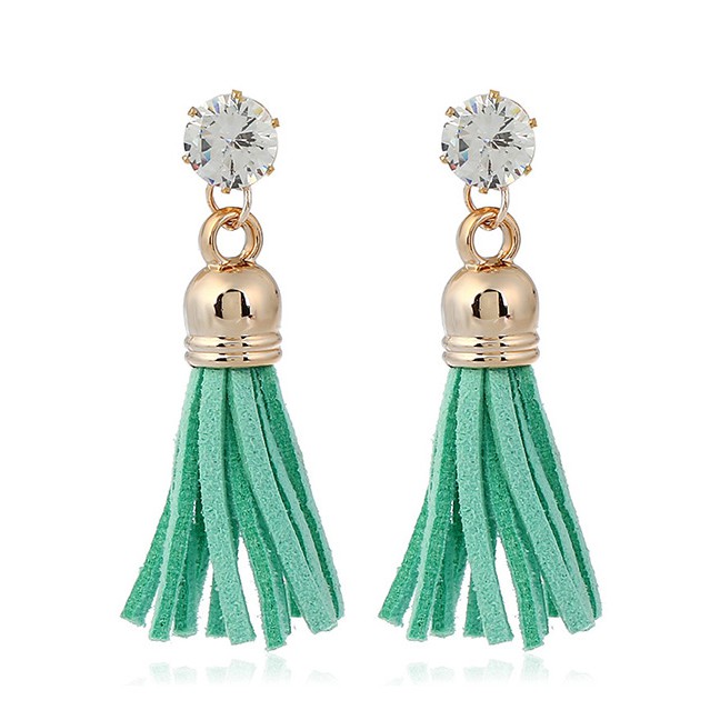 LRC Anting Tusuk Trendy Diamond&amp;tassel Decorated Pure Color Simple Earrings