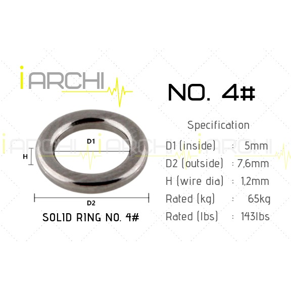 SOLID RING 4 # Dia 7,6 mm (5mm) Heavy Duty Stainless Steel 304 HOOK