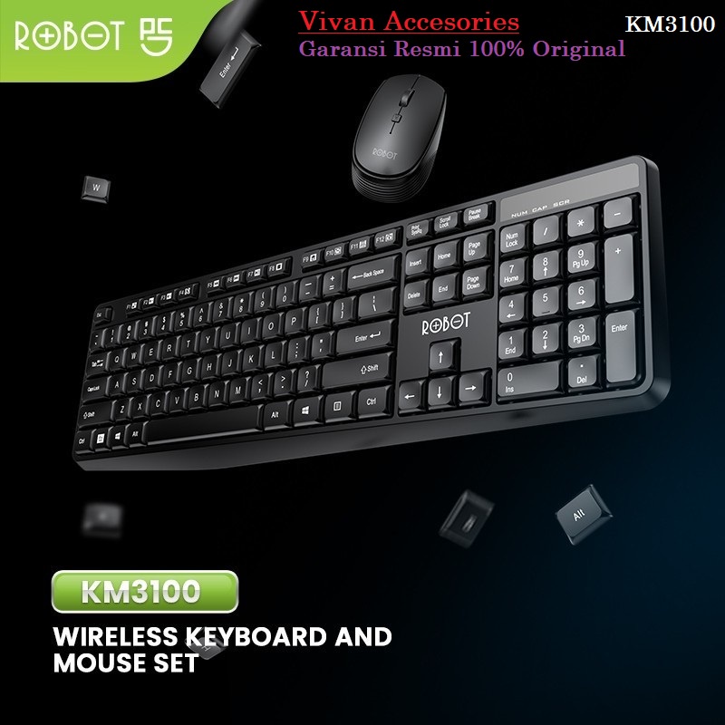 Robot KM3100 Combo Set Optical Mouse &amp; Keyboard Wireless 2.4G