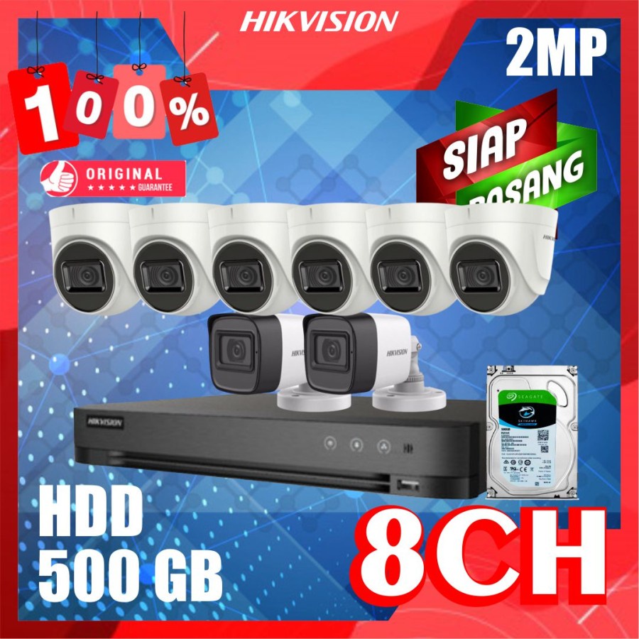 PAKET CCTV HIKVISION 2MP 8 KAMERA HDD 500GB SIAP PASANG