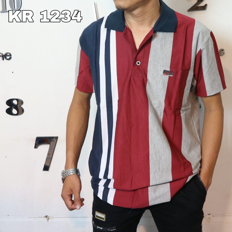  BIG  SIZE  Kaos  Kerah Polo Shirt Stripe Keren Murah 