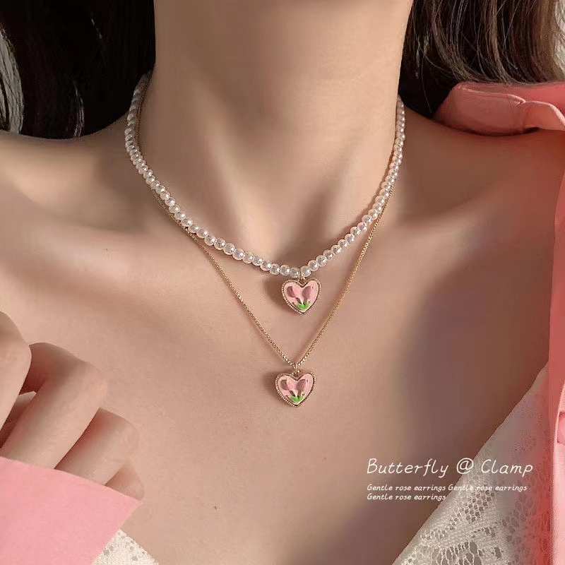 IFYOU Kalung Choker Gelang Mutiara Warna Pink Gaya Vintage Korea Untuk Wanita