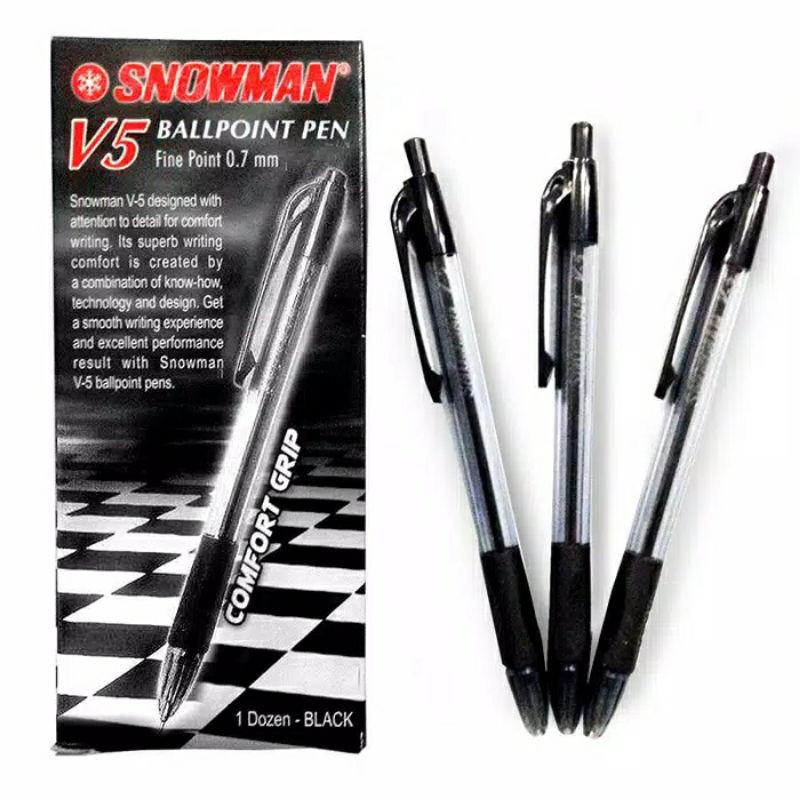 

SNOWMAN V-5 0.7 bolpen pena ballpoint hitam cetrek 1 Pack / 12Pcs