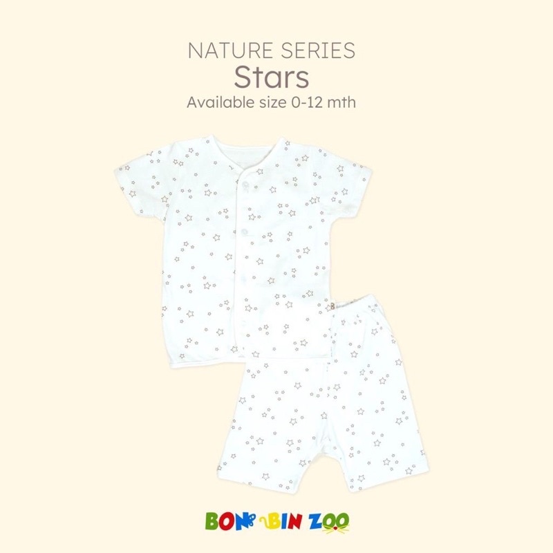 Bonbinzoo Nature Series - Setelan Baju Pendek Kancing Depan Celana Pendek 0 Bulan - 3 Tahun SNI