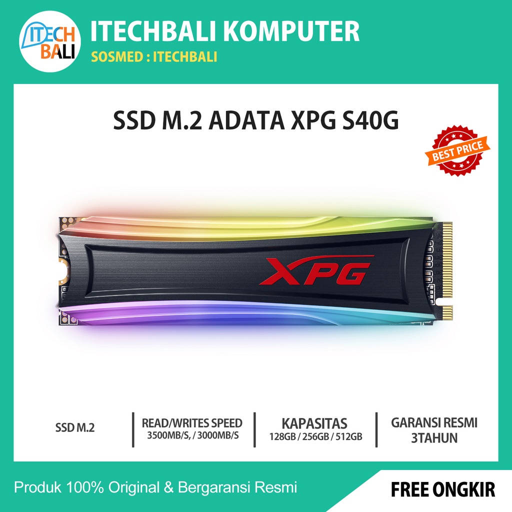 SSD ADATA XPG SPECTRIX S40G M.2 2280 RGB 512GB ORIGINAL | ITECHBALI