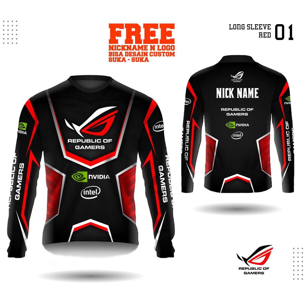 Jersey e sport rog baju republic of gamers kaos asus lengan panjang