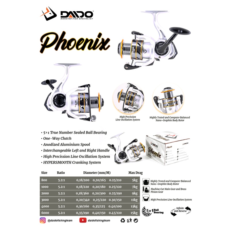REEL DAIDO PHOENIX 6 BEARING ONE WAY 800 1000 2000 3000 4000 6000 - REEL PANCING