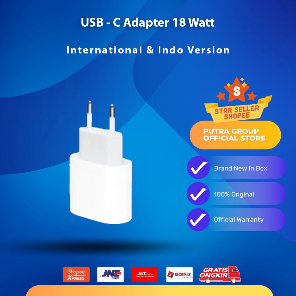 Power Adapter 18W 18 W Fast Charging USB-C Adaptor Charger 18 Watt for handphone tablet Original