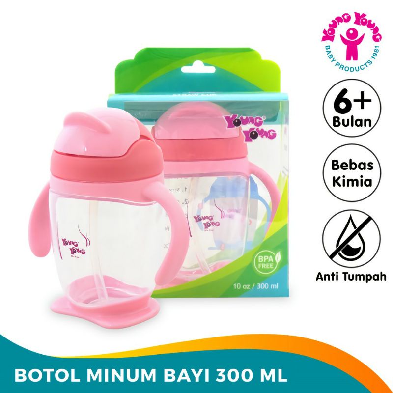 YOUNG YOUNG Botol Minum Bayi 300 ML Bebas Bahan Kimia Straw Cup IL-800-A