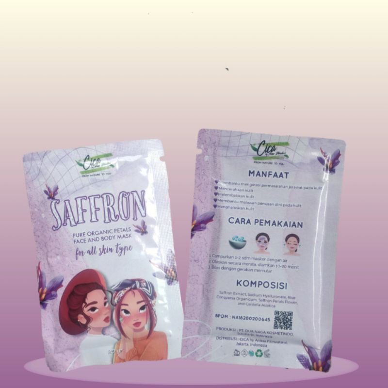 BPOM CICA NATURE SAFFRON MASK ORGANIC WITH CENTELLA 20gr cicanature MASKER SAFRON