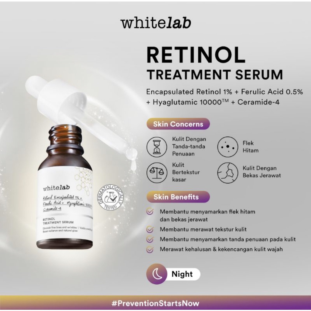 Whitelab Retinol Treatment Serum - Serum Anti Aging Kaya Antioksidan Samarkan Garis Halus Dan Flek Hitam Cocok Untuk Pemula