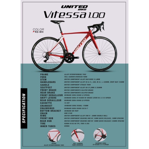 Sepeda Balap Road Bike UNITED Vitessa 1.00 Shimano Sora 9 Speed Rim Brake