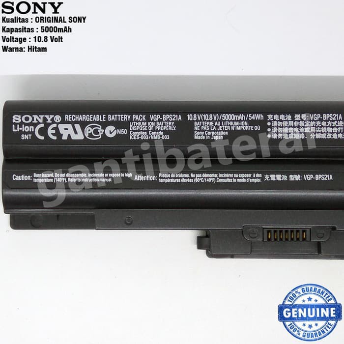 Baterai Sony Vaio VPC-B, M, S, Y Series bps21 bps21A bps21B original