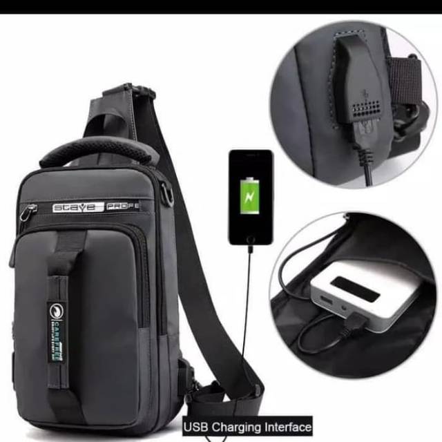 Tas Selempang Dada Casual Multifungsi USB Port Charger