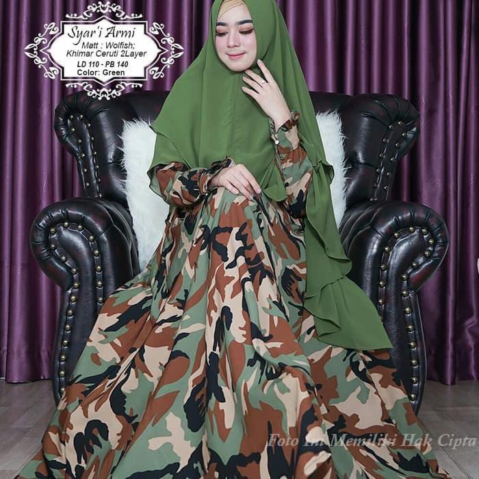 promo syari muslim syar'i muslimah monalisa army plus khimar ceruty layer hijap / gaun muslim /