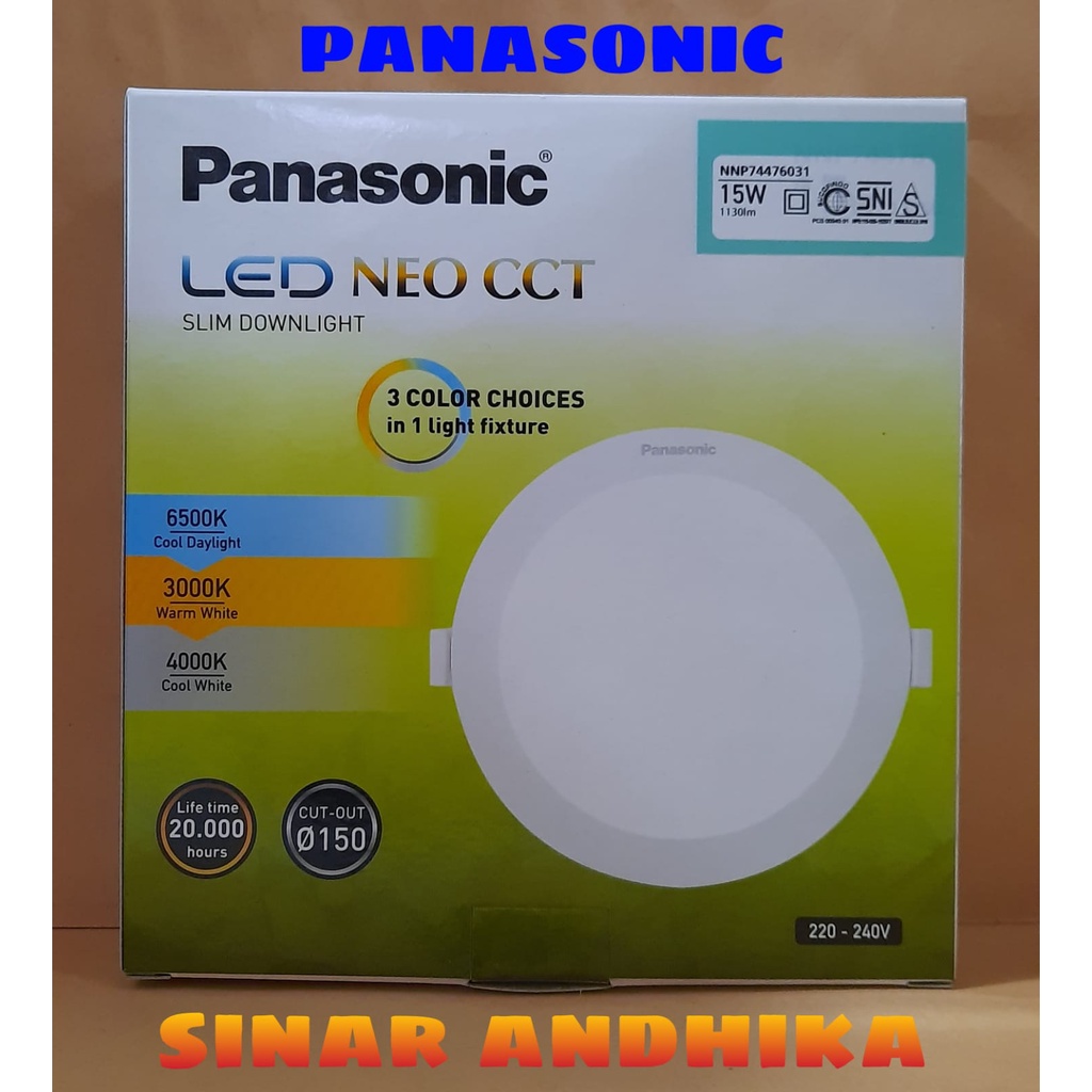 LED NEO CCT SLIM DOWNLIGHT 3 WARNA PANASONIC 15 WATT NNP 74476