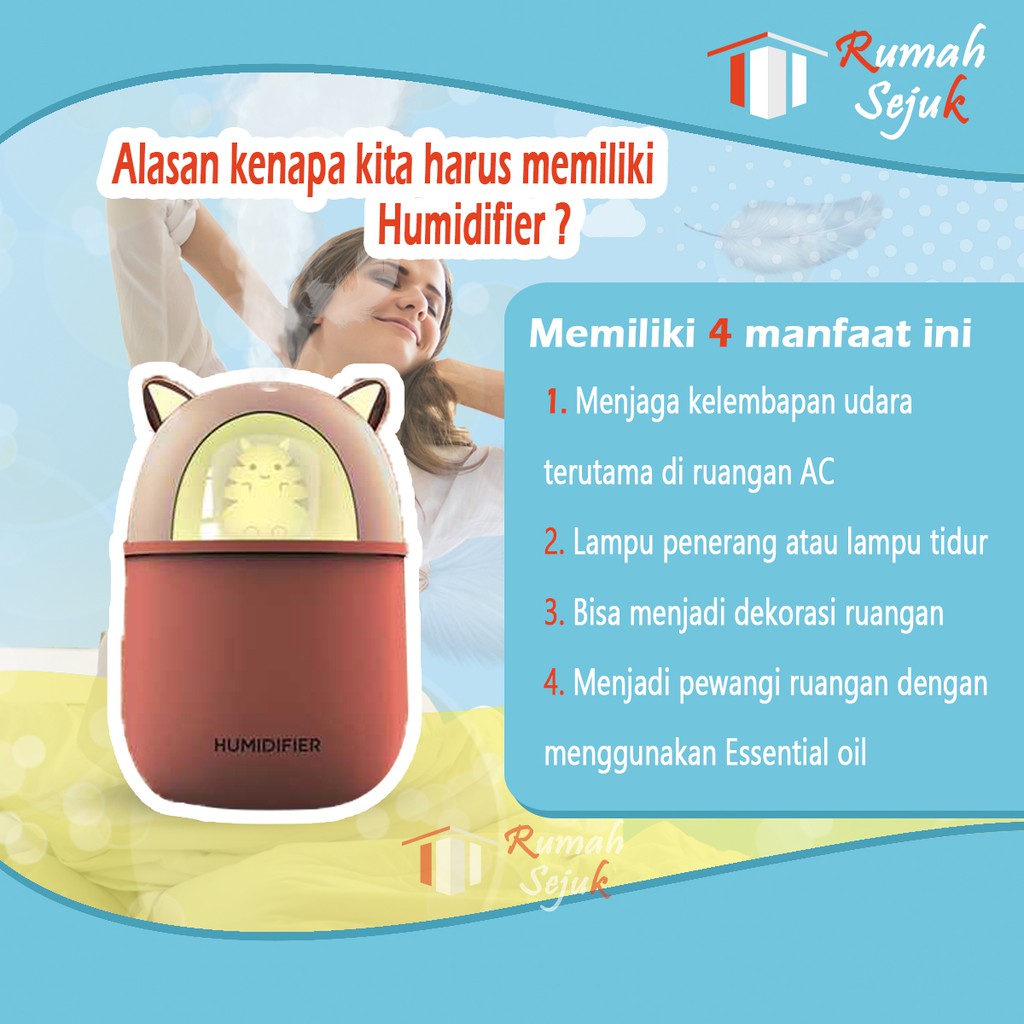 RS - Air Humidifier Diffuser Aromaterapi Alat Pengharum Ruangan Difuser Disfuser Unik Lucu RS-H37 Humdifier Purifier Difusser Defuser Humidifer Humadifier Humudifier Dispuser Humifider Portable Mobil Car Uap Hiasan Kamar Lampu LED Free Gratis Oil