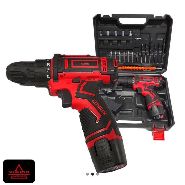 NEW YUKIDO 12V-SET Bor Obeng Bor Baterai 12 Volt Cordless Drill FULL MATA SHOCK OBENG DAN BOR