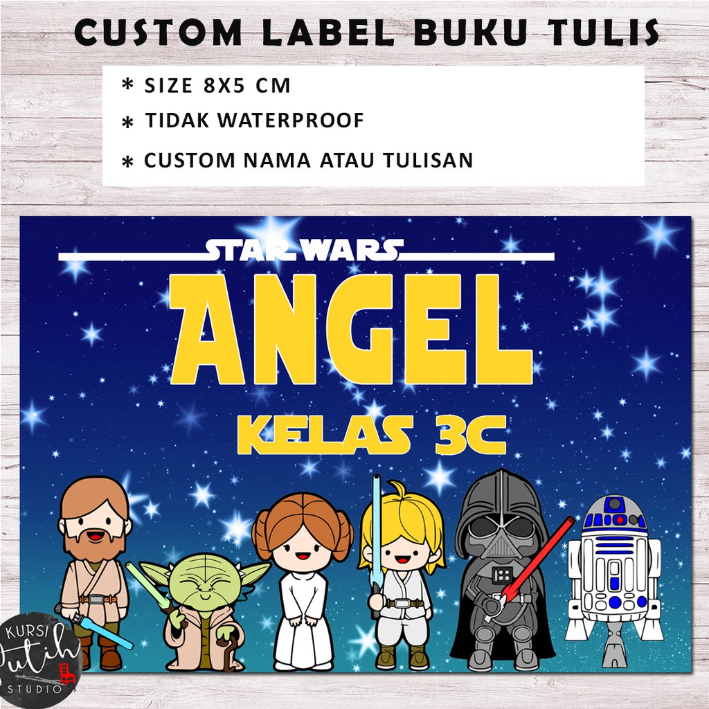 

Label buku tulis buku pelajaran bahan sticker bisa custom motif starwars - customized book labels