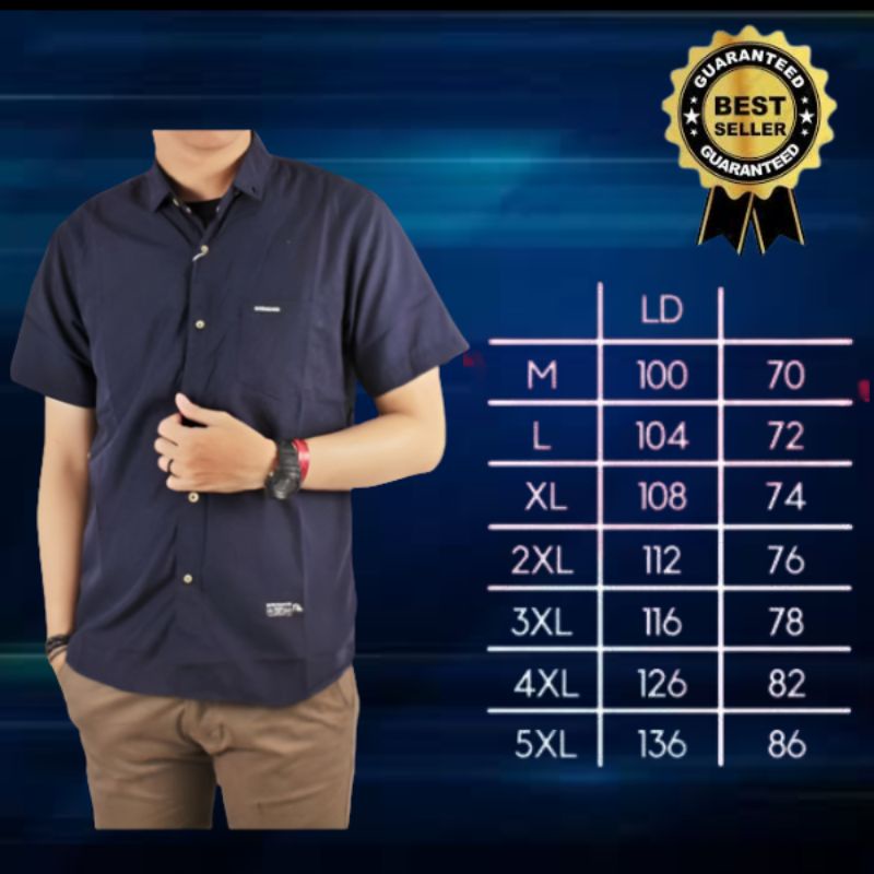 Kemeja Bigsize 5L Biru Dongker Pria Lengan Pendek Biru Navy Jumbo 5XL Baju Kemeja Pria Lengan Pendek