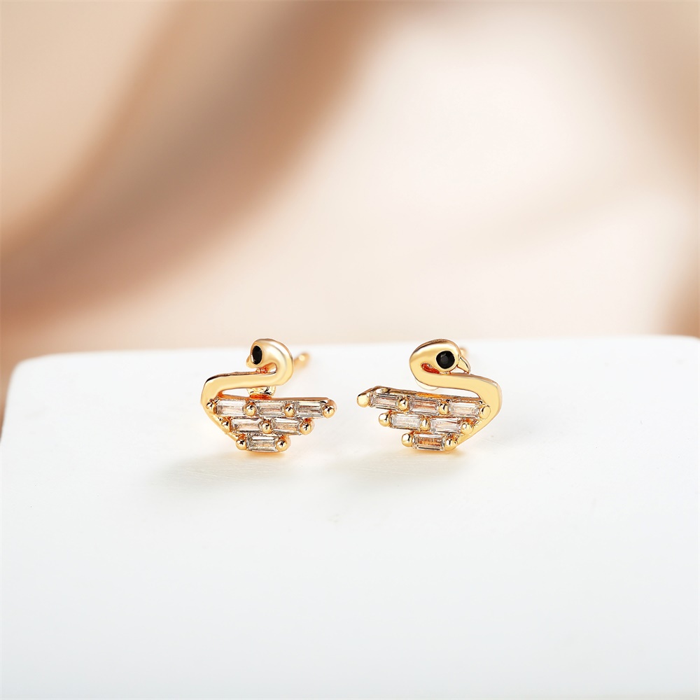 Y471 COD Anting Tusuk Titanium Angsa Dengan Mahkota Diamond Artifisial Warna Gold Anting Angsa Emas Asli